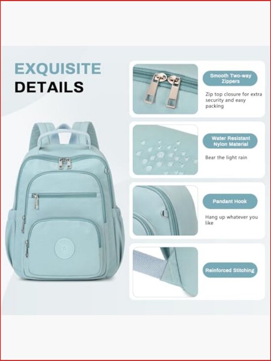 Water-Resistant Nylon Backpack Purse with 7 Pockets & Luggage Strap main image 3